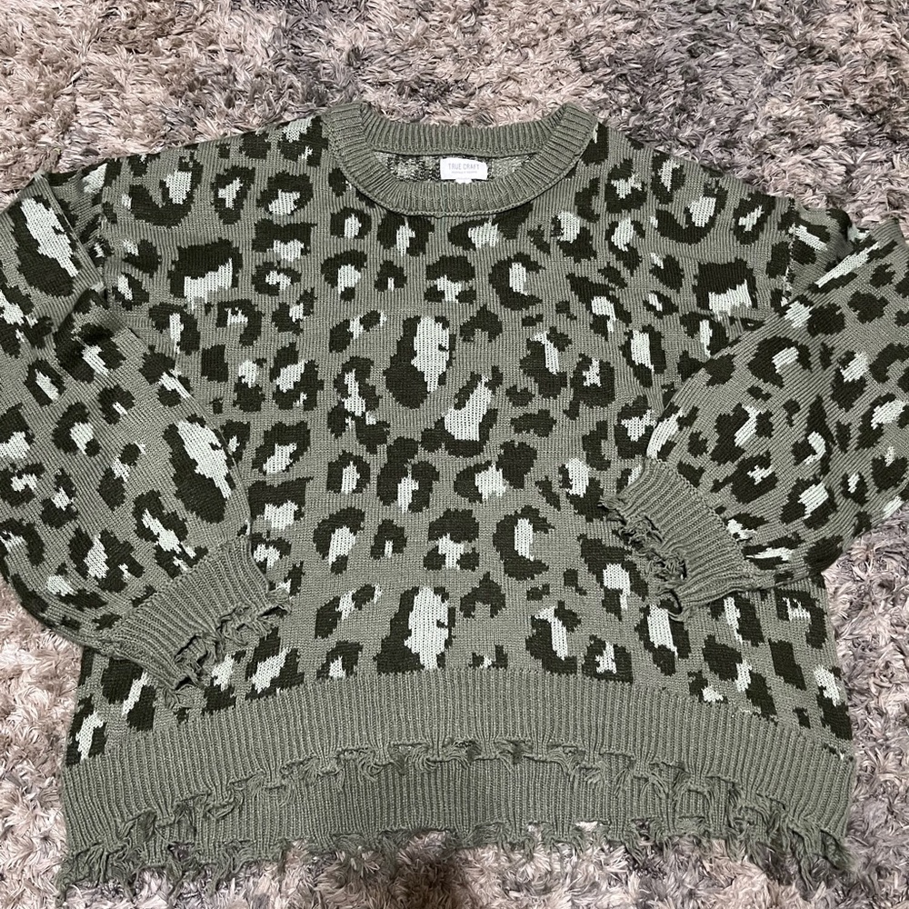 True Craft Olive Animal Print Sweater